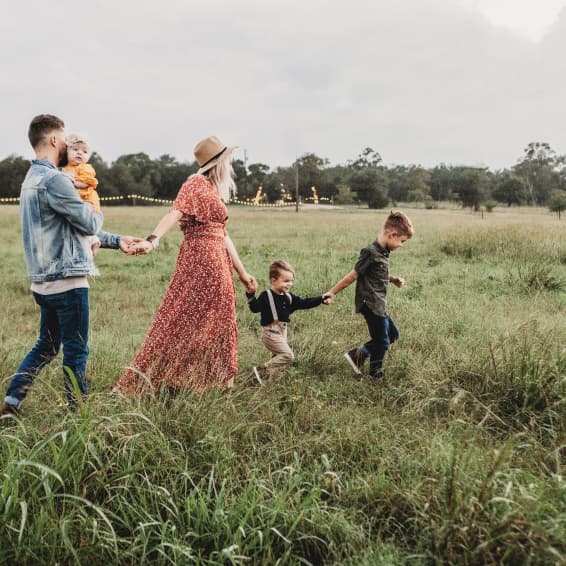 Family in meadow