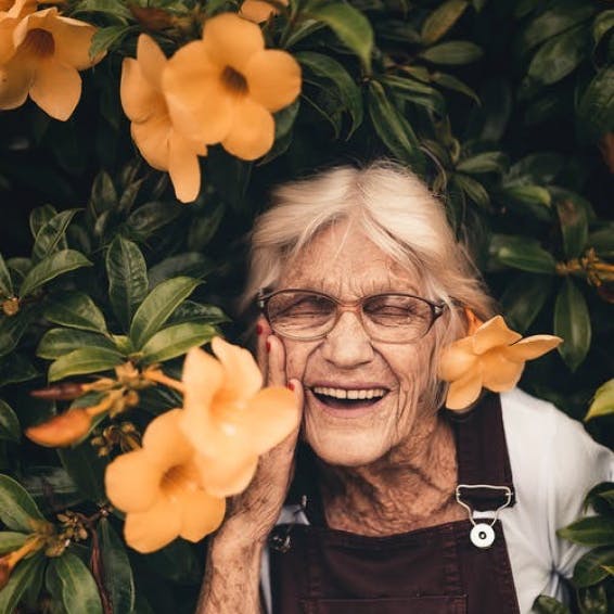 Grandma with flowers